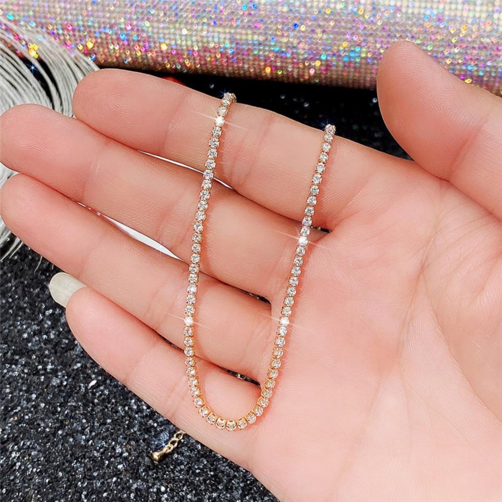 Women All Stone Tennis Chain Necklace Full Sparkling Round Cut Stones Elegant Statement Jewelry