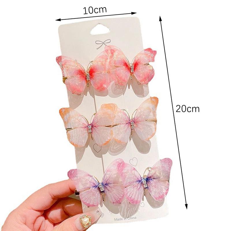 6Pcs/Set Mini Simulation Butterfly Barrettes Hairpin Non-Slip Colorful Gradient Side Bangs Duckbill Clips For Baby Teen Girls