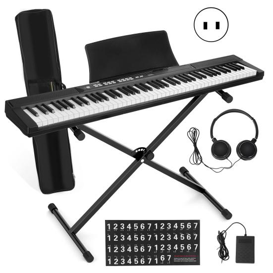 Electronic Keyboard Piano 88 Key Keyboard, Electric with Full Size Semi Weighted Keys, Sustain Pedal, Power Supply, Stand, Carrying Case, Headphone