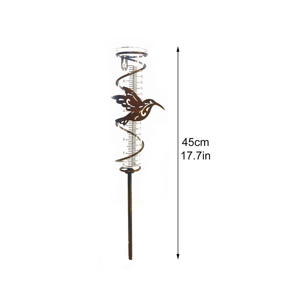 45cm Hummingbird Iron Rain Gauge Outdoor Rainfall Collector Garden Decor