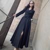 Kniehoher Trenchcoat, schlankes Temperament, langer Schnür-Revers-Trenchcoat, schmale Taille