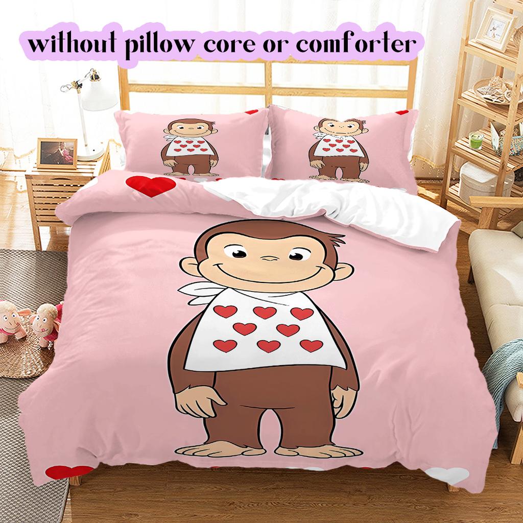 Curious GeorgePattern Bedding Quilt Set Quilt Cover Pillowcase Home Decoration Birthday Gift (1 * duvet cover + 2 * pillowcase, without core)