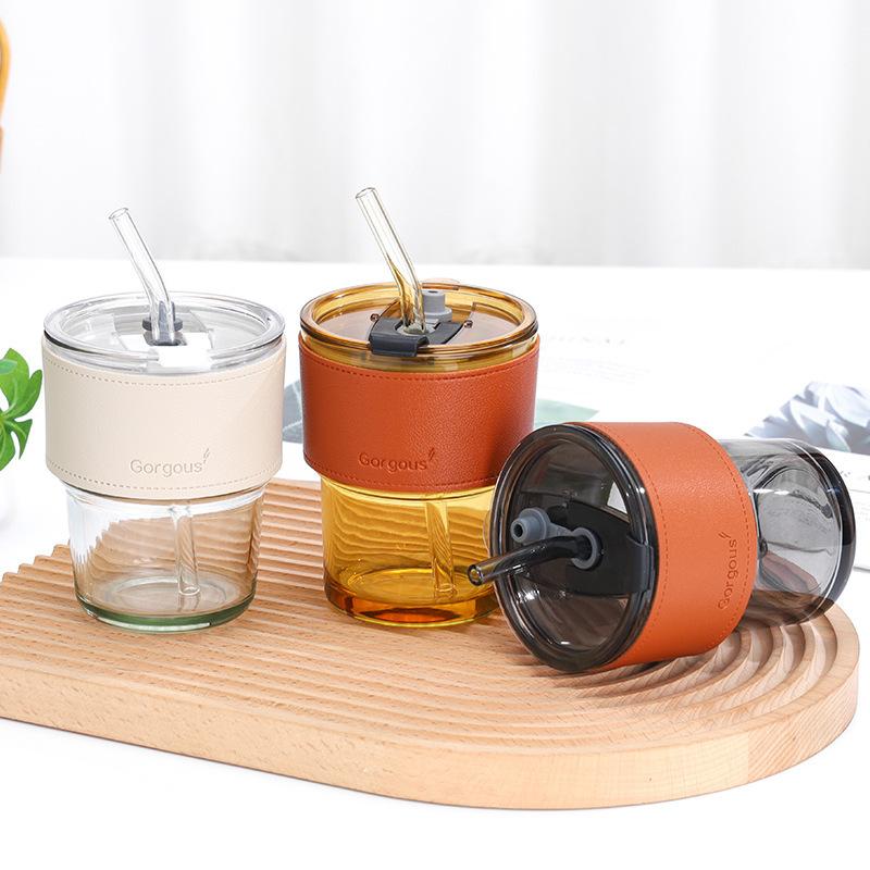 Simple Glass Cup With Lid and Straw Transparent Tea Cup Juice Glass Beer Can Milk Mocha Cups Breakfast Coffee Mug