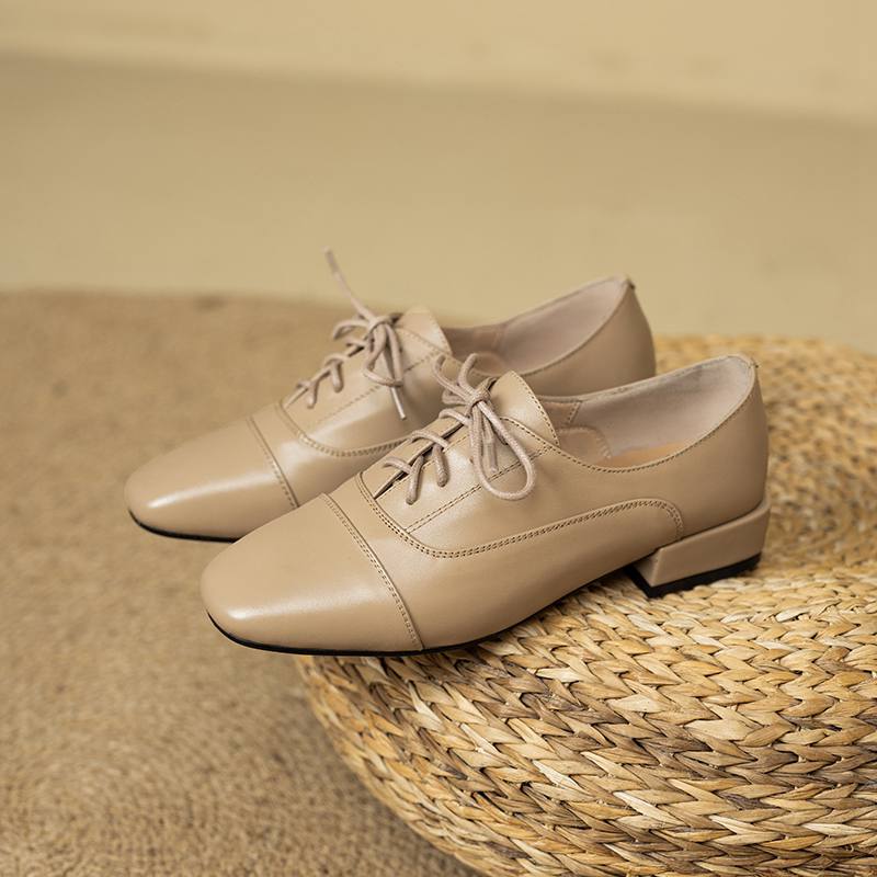 Krazing Pot Cow Skin Square Toe Size 43 Thick Low Heels Fashion Office Lady Deep Mouth Autumn Pumps