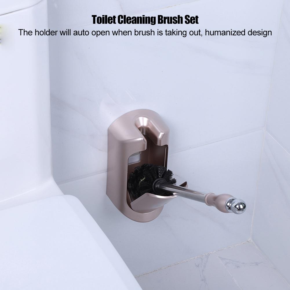 Stainless Steel Handle Toilet Brush with Holder Home Hotel Bathroom Cleaning Tool Set