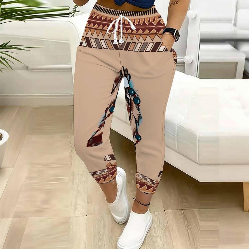 Summer Ladies Cashew Paisley Printed Sweatpants Loose Fit Drawstring Joggers Elastic Cuff Daily Casual Pants