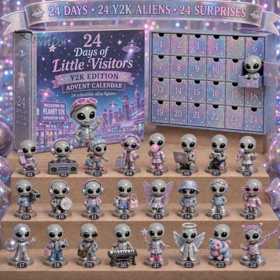 Holiday Countdown Ornament Box 2026 Spirit Advent Calendar, 24-Day Mini Figure Set, Elf Alien Festive Home Decor Ornaments Fairy Christmas Collection,