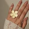 Golden Plated Brushed Flower Open Adjustable Ring for Women Elegant Statement Jewelry Gift