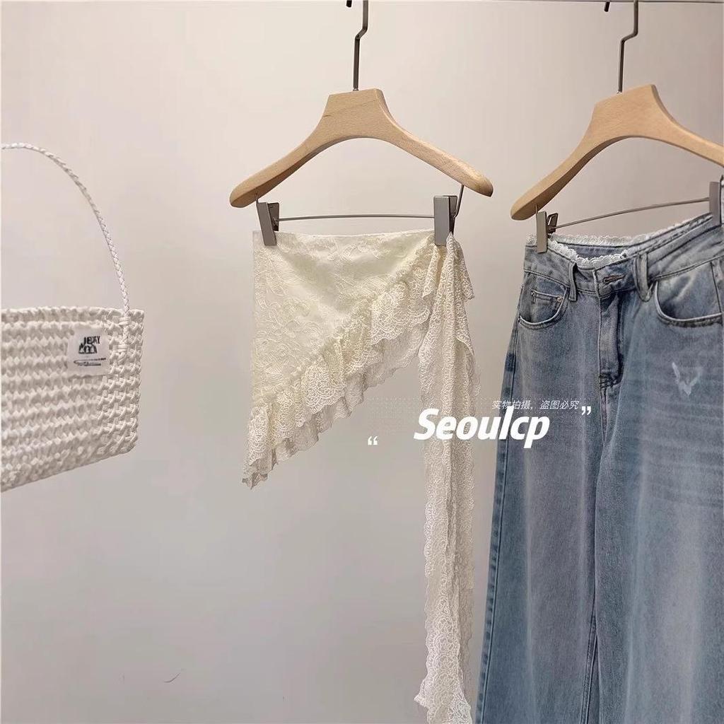 Sheer Lace-Trimmed Irregular Midi Skirt - Chic Summer Fashion