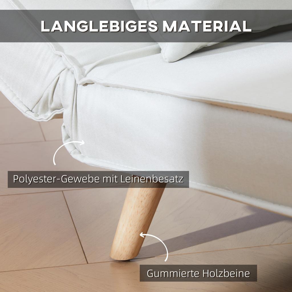 Single Sofa Bed Adjustable Backrest Lounger Nordic Scandinavian 25D Foam Home Linen-Imitation Rubberwood Cream White 94 x 78 x 80 cm