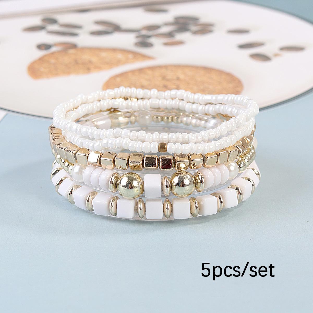 JYL TS Bracelet  New Chinese Rice Bead 5-Piece Enhances Elegance & Serenity White