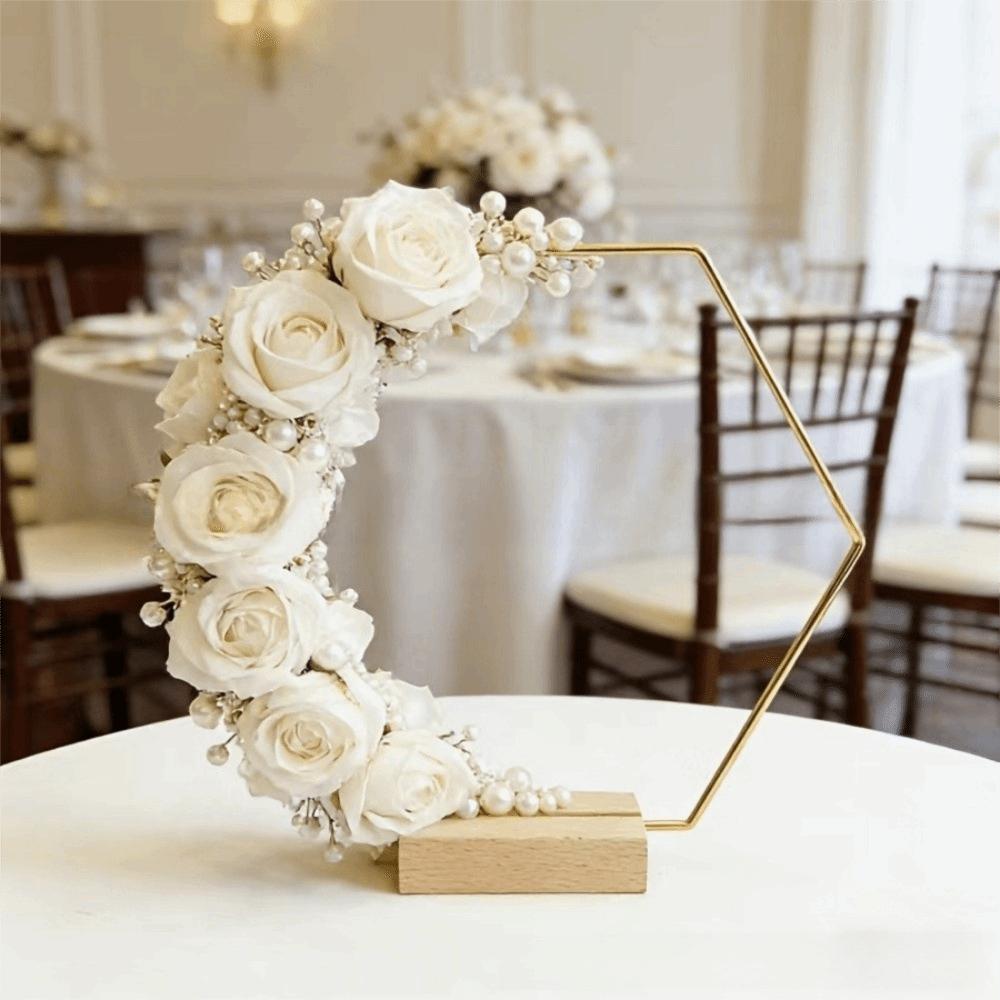 Wooden Base Floral Garland Moon Shape Wedding Flower Garland Wreath Iron Ring Valentines Day