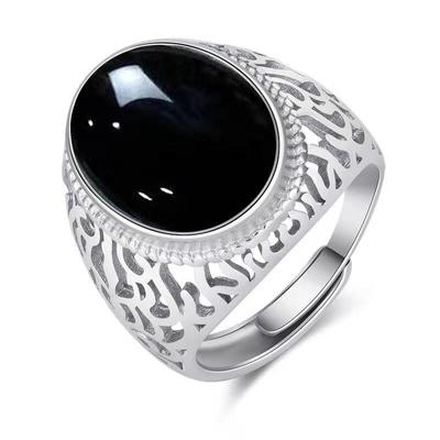 Ring Koreanischer Stil Herren Schwarzonyx Dan-förmiger Diamantring Hohlmuster Herren Schwarzchalcedonring Schlichte Mode Offener Ring
