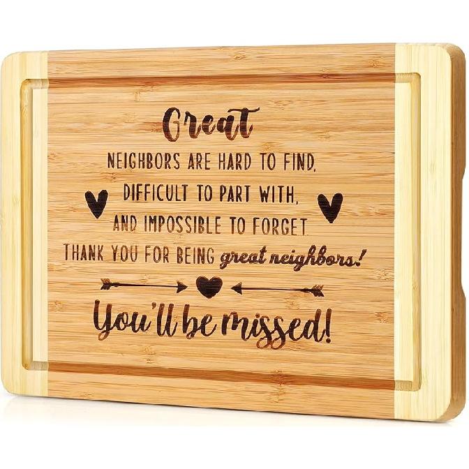 Housewarming Gifts for Neighbors, Engraved Cutting Board Thank You Gift for Neighbors, Best House Warming Gift for Neighbors, Farewell Moving Away Great Neighbor