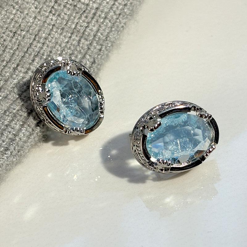 Silver Needle, Blue Crystal, Unique Design, Large Earrings for Women with High-end and High-end Feel, Niche Earrings and Earrings, New Style