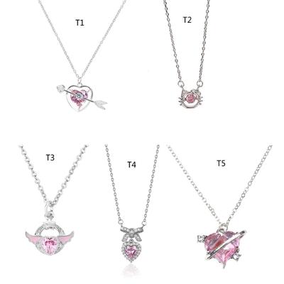 Vintage Pink Diamonds Sweet Hollow Loves Choker Necklace Crystal Peach Heart Pendant Necklaces Fashion Aesthetic Jewelry