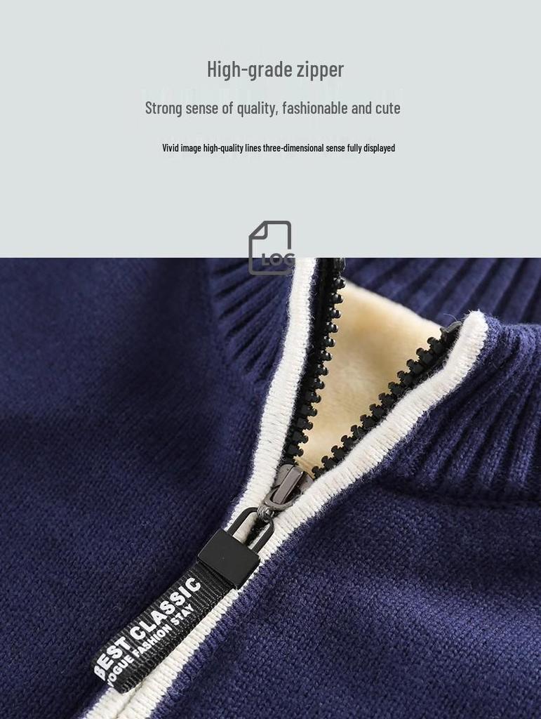 Cardigan zippé en tricot rouge pour garçon: Doublé polaire, Pur coton, Laine épaisse pour l'automne/hiver