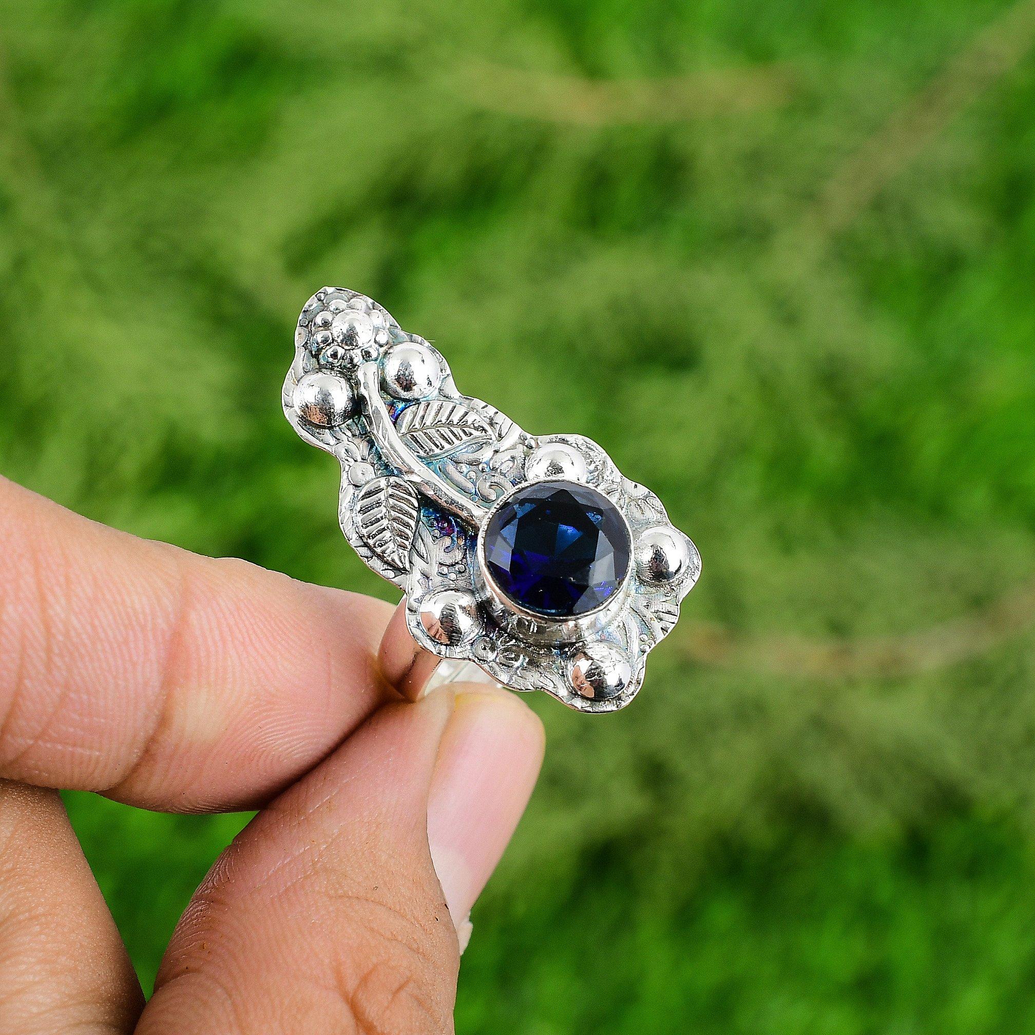 

Танзанитовый Кварц Камень Стерлинговое Серебро Модное Заявление Жена Цветочное Кольцо Ювелирные Изделия Adjustable