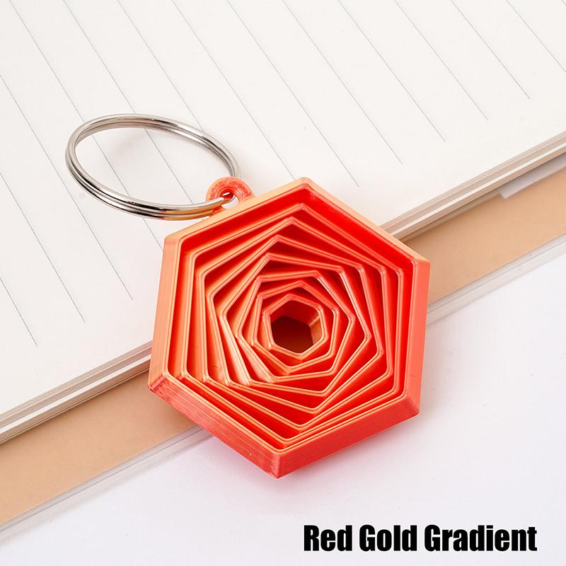 1 Piece Couple Key Hook Gift For Friends Creative 3D Printed Hexagon Keychain Can Push-Pull-Rotate Fidget Stress Relief Toy