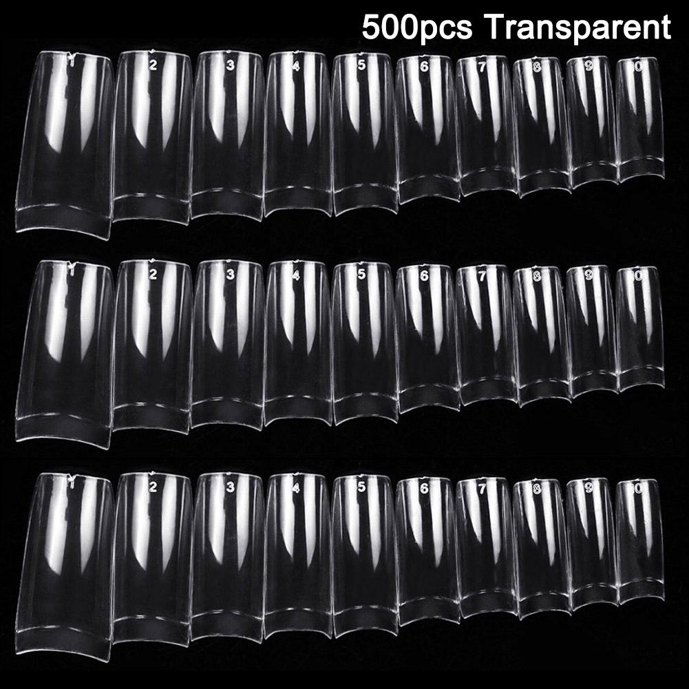 100/500pcs Transparent False Nail Tips Clear White UV Gel Fake Nails Extension 10 Sizes for Home DIY Nail Salon Manicure