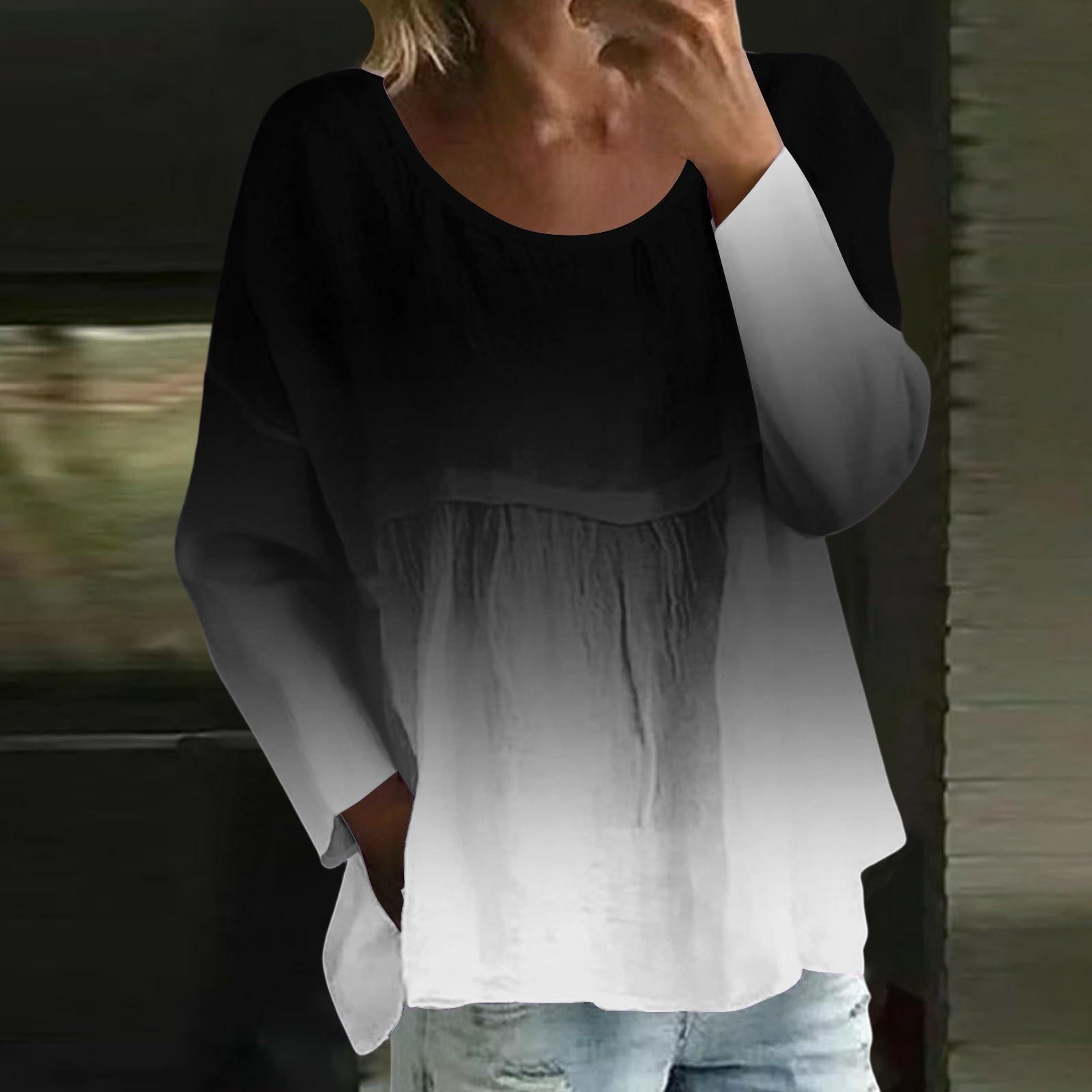 

Women s Casual Fashion Loose Round Neck Gradient Print Long Sleeve Top L чорний