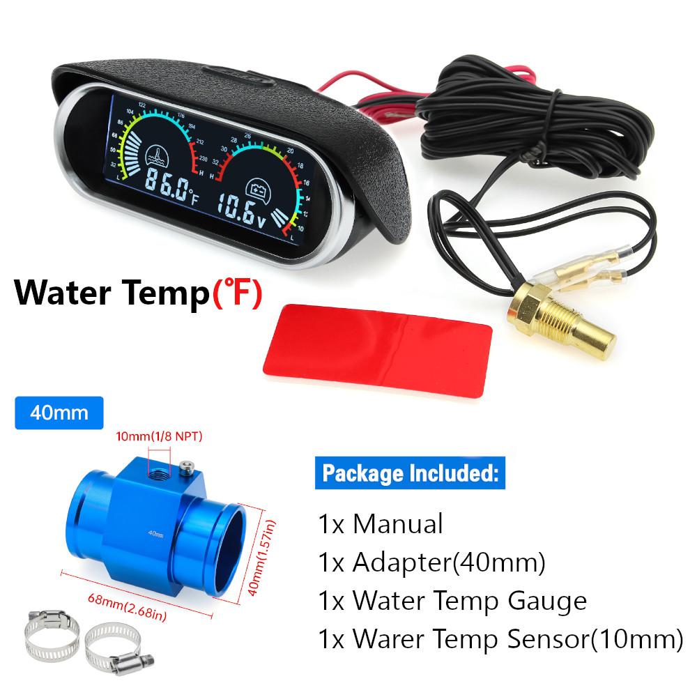 New 12v/24v Auto Car 2 in 1 LCD Digital Display Water Temperature+ Voltmeter+Temp Sensor+Adapter(Optional)Universal for Cars