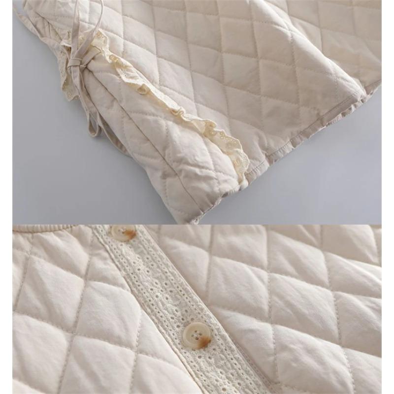 Autumn Winter Sleeveless Lace Casual Women's Down Cotton Vest Coat Advanced Korean Version Ladies Waistcoat Jacket