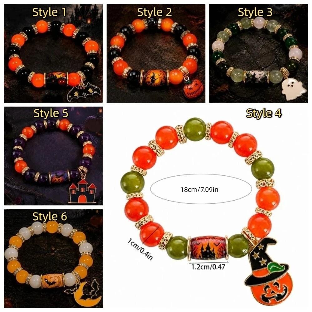 Colorful Beads Halloween Crystal Bracelet Spooky Ghost Bat Charm Bracelet Gift