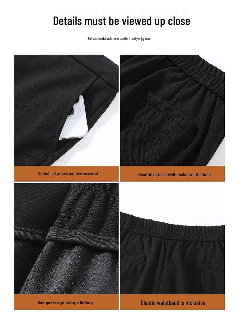 Korean Style High Waist Slimming Lace Trim Wide-Leg Pants for Women - Spring/Autumn Casual Nine-Point Length