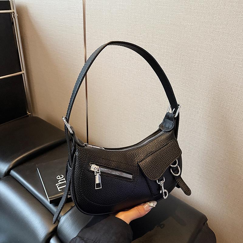 

Простая сумка-багет на одно плечо в стиле локомотива, женская, лето 2025, новая, с модным тиснением под личи, сумка-кроссбоди в форме пельменя чёрный