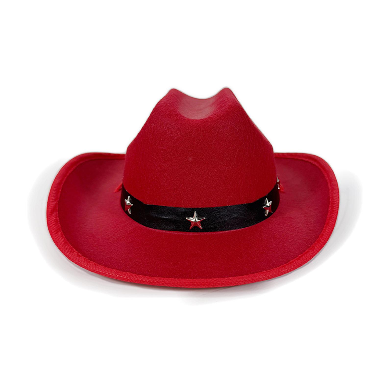 

Дитячий західний ковбойський капелюх з зірковими заклепками, регульований ремінець для віку 3-12 років, для вулиці та вечірок червоний