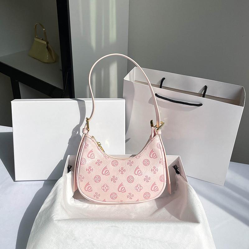 IELGY Pink Underarm Bag Commuter Baguette One Shoulder Crescent Bag