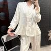 Jacquard Ice Silk Long-sleeved Pajama Set Spring and Summer Court Style Thin Satin Loungewear High-end Pajama Set Women