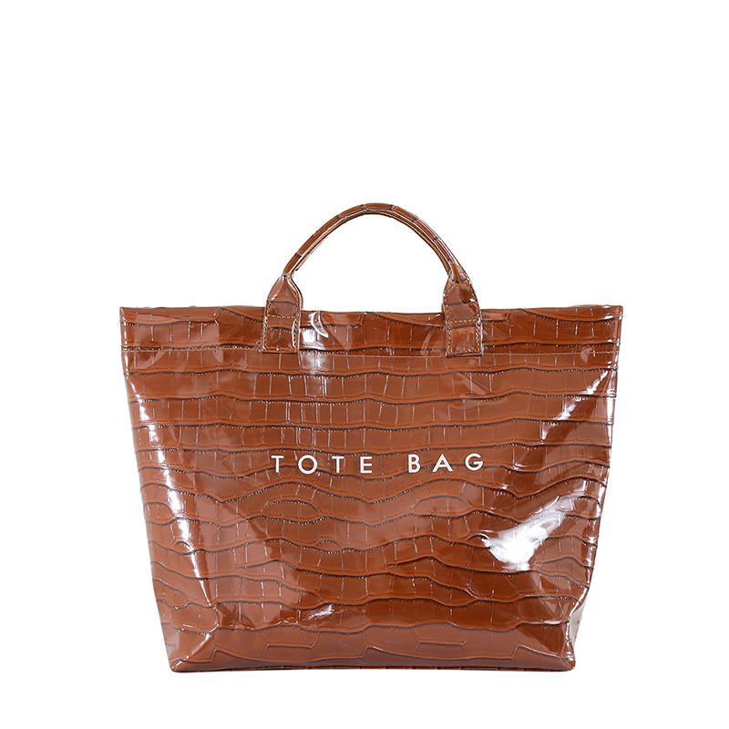 Simple Chic Ladies Tote Bag With Solid Color Letter Printed Crocodile Texture For Casual Outings
