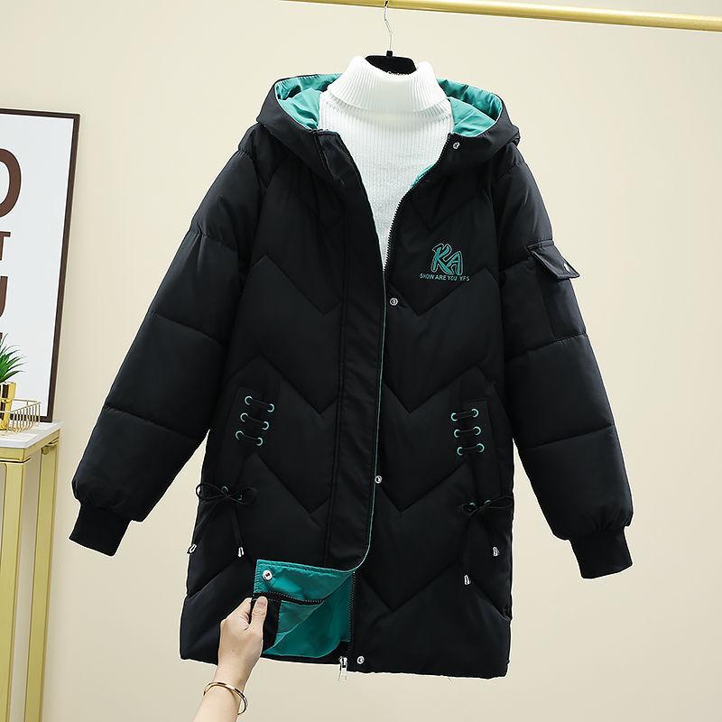 Cappotto parka medio lungo da donna spesso allentato invernale a maniche lunghe con cappotto nero con cappuccio