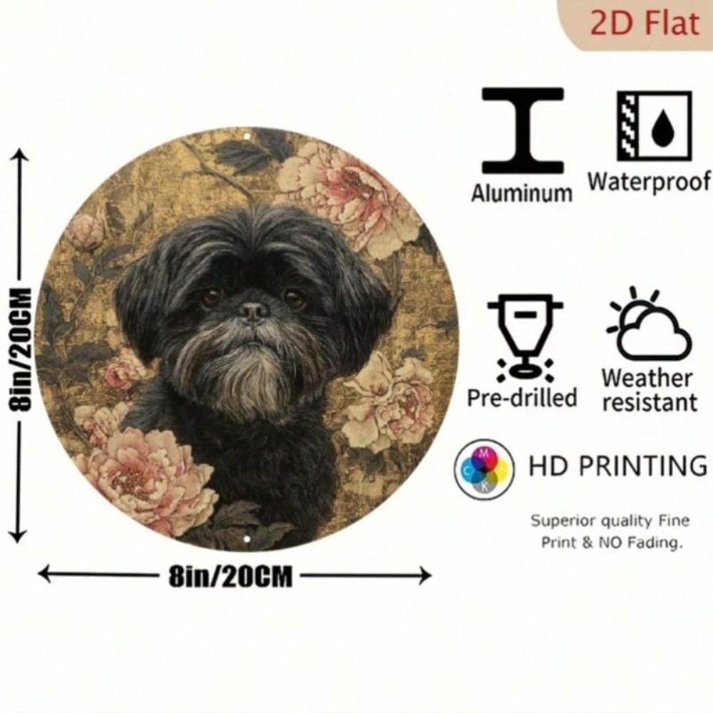 Shih Tzu Round Aluminum Wall Sign 8 Inch Outdoor Decor with Hole