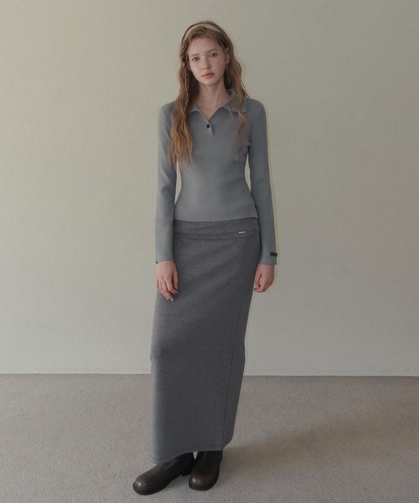 TWEE Sheeran One-Button Collar Ribbed Long Sleeve Knit