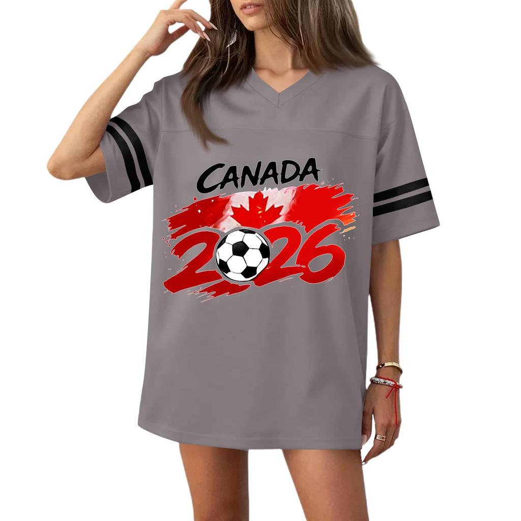 Women V Neck Short Sleeve Casual Soccer Jersey Top Flag 2026 Print Loose Fit Sports T Shirt Blouse