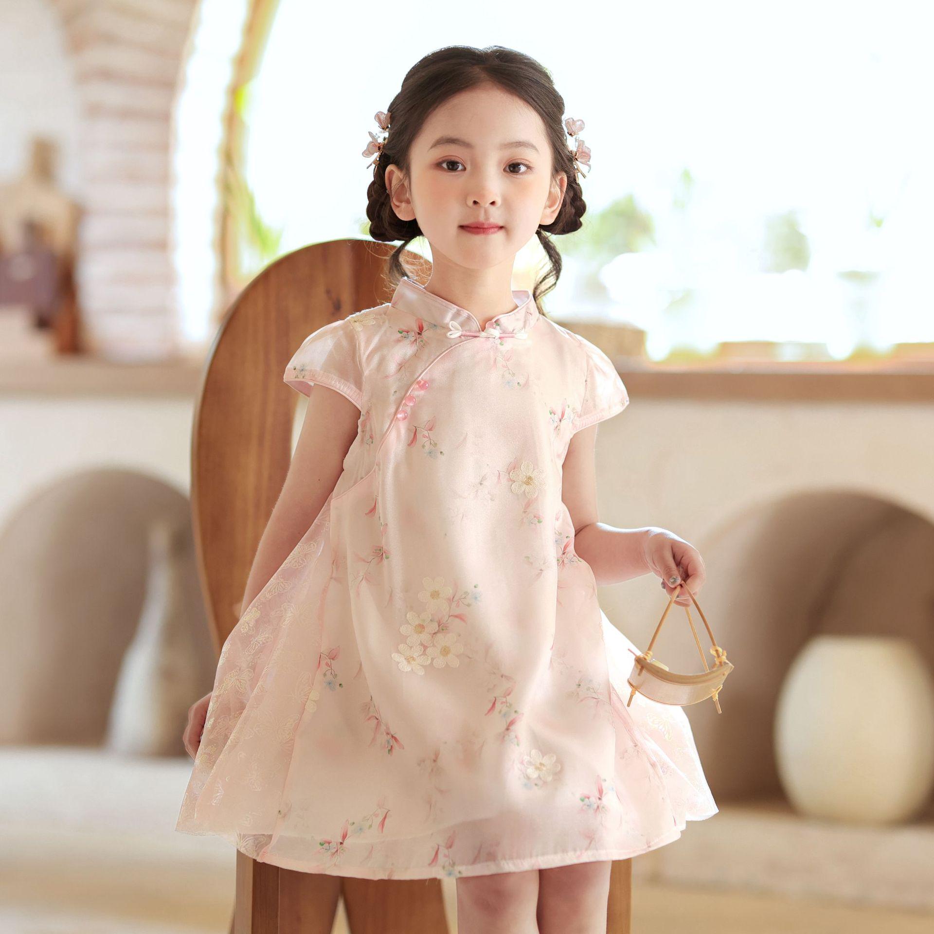 Girls Summer 2026 Princess Cheongsam Hanfu Dress - Chinese Style 120 cm