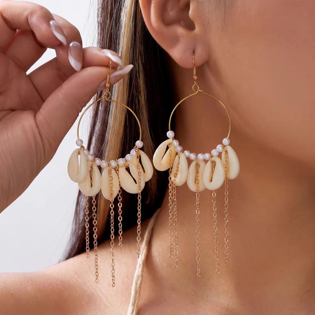 Bohemia Shell Long Tassel Earrings for Women Ocean Series Starfish Scallops Dangle Earrings Charms Summer Beach Party Jewelry