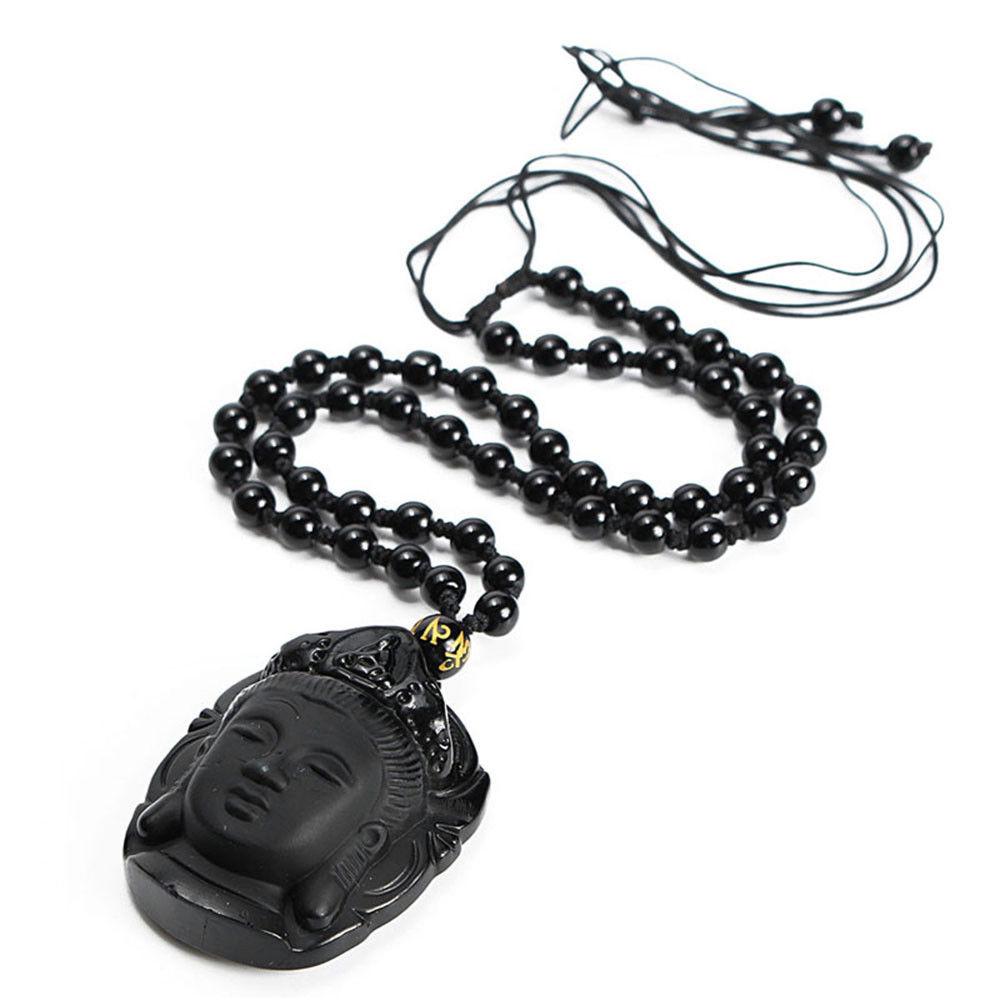 Lucky Women Carved Natural Necklace Black Obsidian Pendant