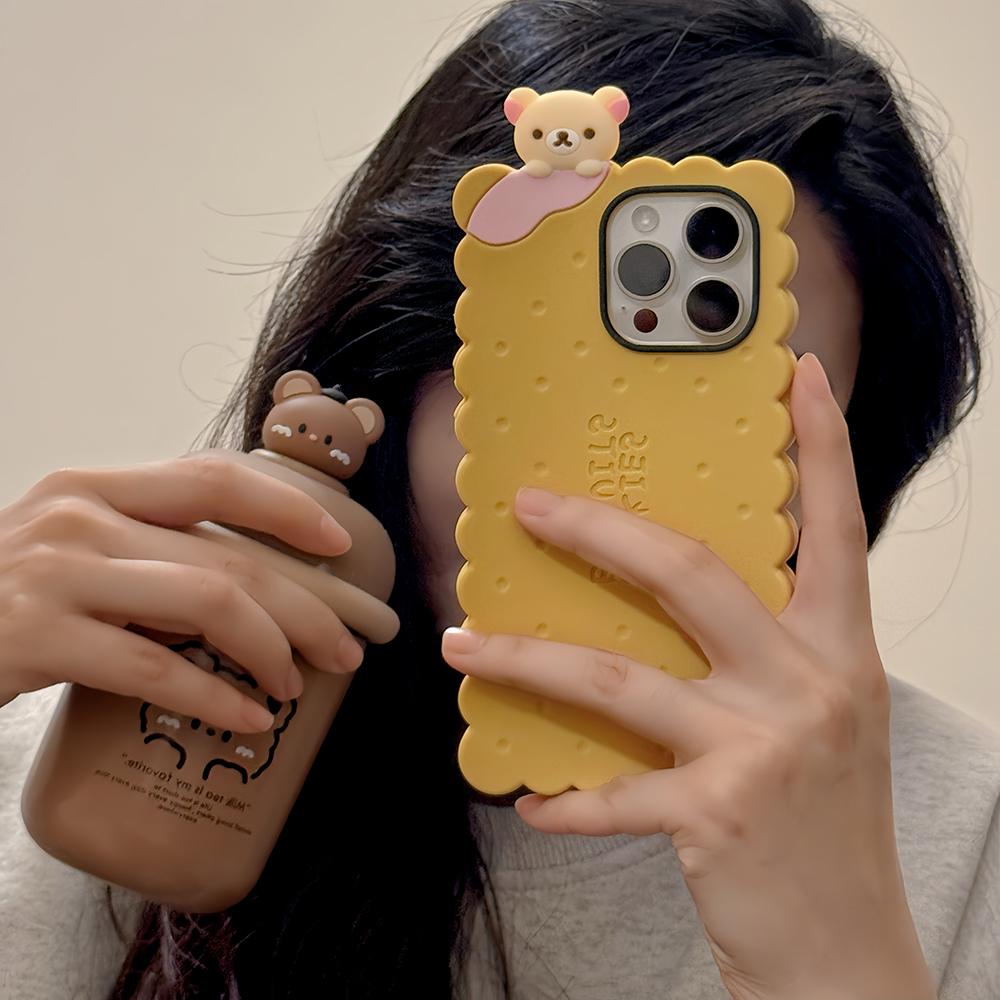 Sandwich Rilakkuma Bear Biscuit Soft Silicone Cover Case For iPhone 16 15 14 13 12 11 Pro 7 8 Plus X XS Max XR