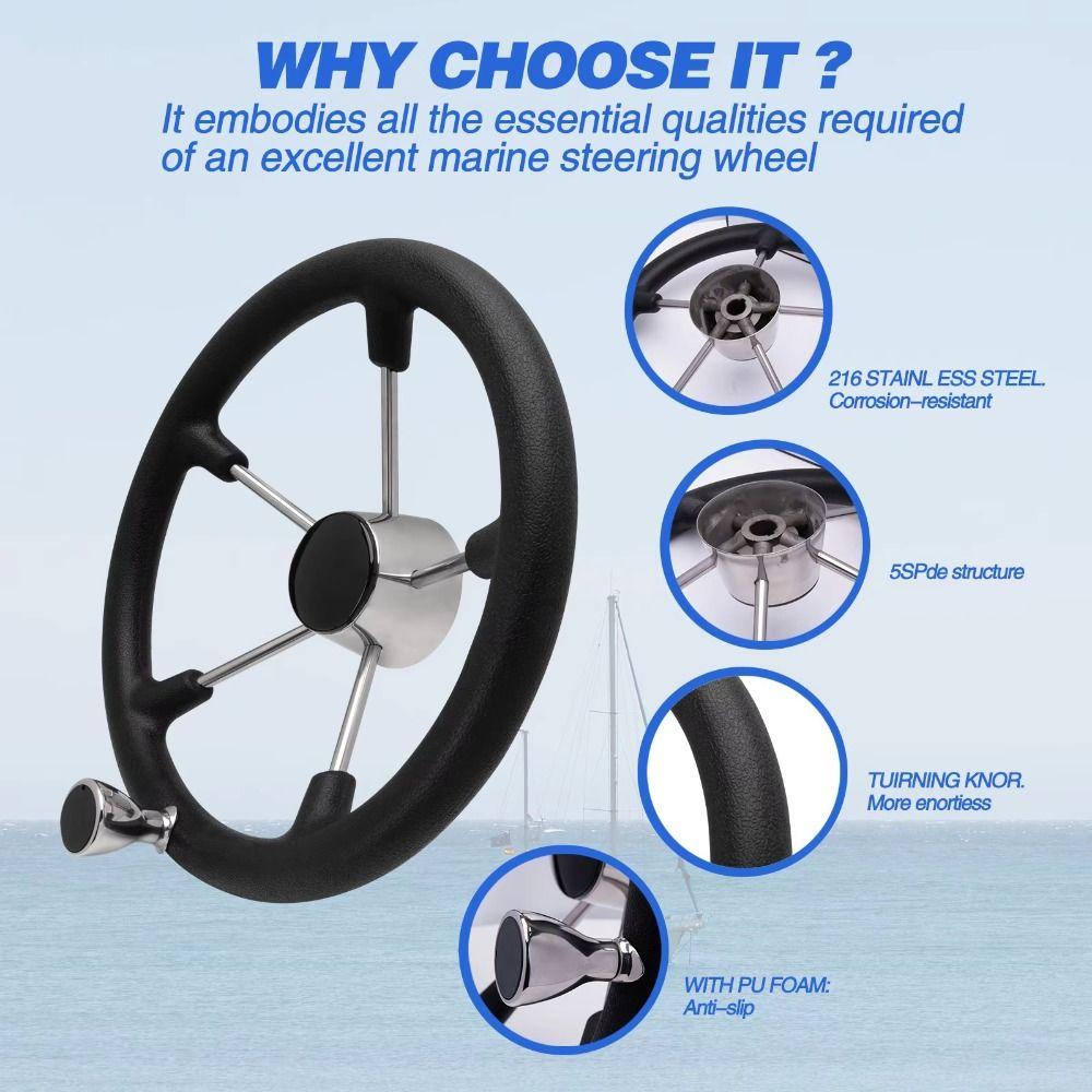 Black Foam Grip Boat Steering Wheel Stainless Steel Destroyer Steering Wheel  Marine Use