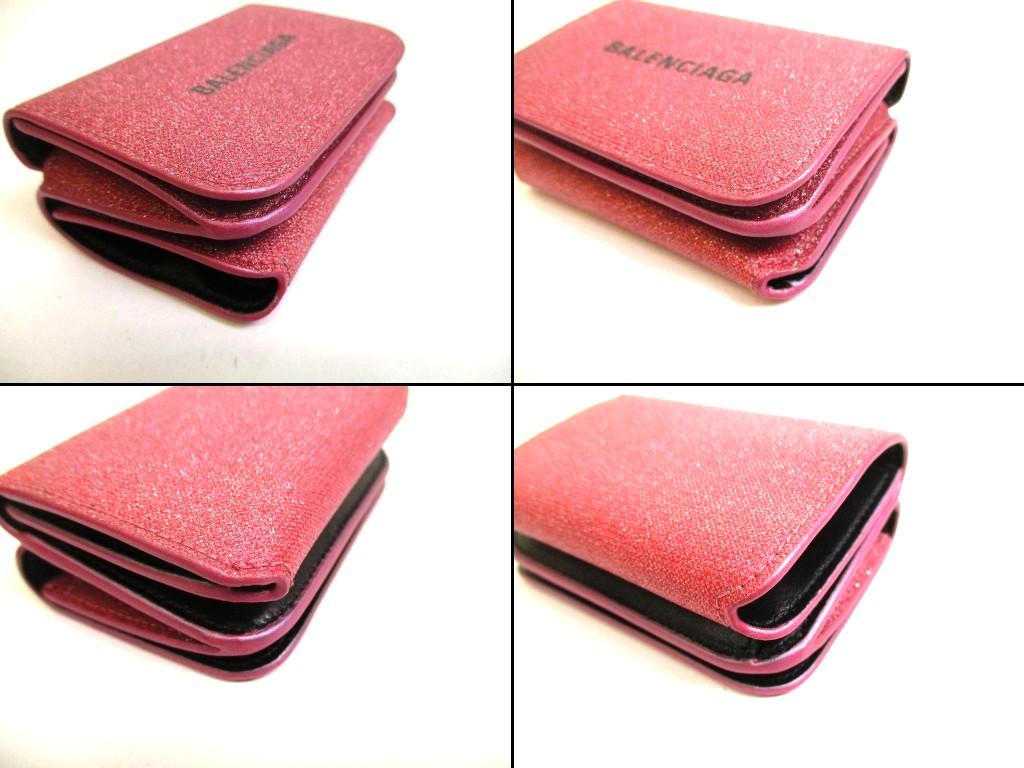 Authentic BALENCIAGA Glitter Pink Leather Trifold Cash Mini Wallet Purse #b183 Open box