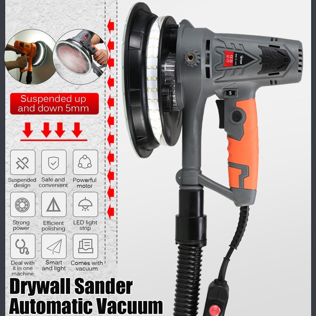 Grinding Wall Putty Polisher Machine Drywall Sander with Dust Clooect Bag and LED Light Portable Wall Polishing Machine 360°LED strip 1250W