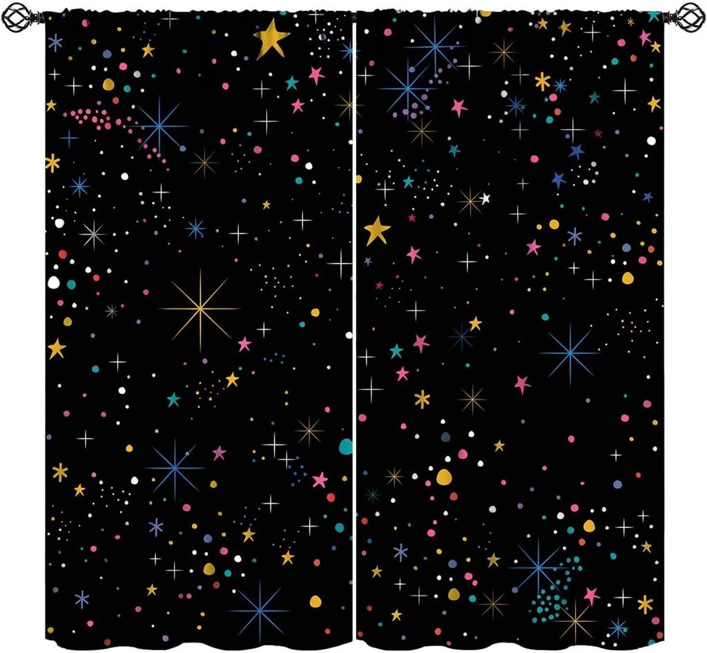 Outer Space Curtains Cartoon Astronaut Rocket Planets Stars Spaceman Universe Galaxy Print Window Kids Boys Made Of Polyester