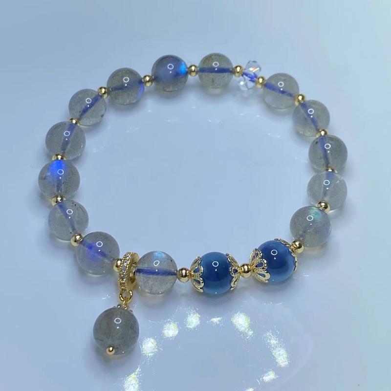 Natural gray moonstone elongated stone blue light love, bracelet crystal bracelet women