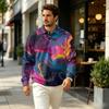 Men's Pullover Long Sleeve Top with Collar and Pocket, Fall Outdoor Casual Printed Shirt