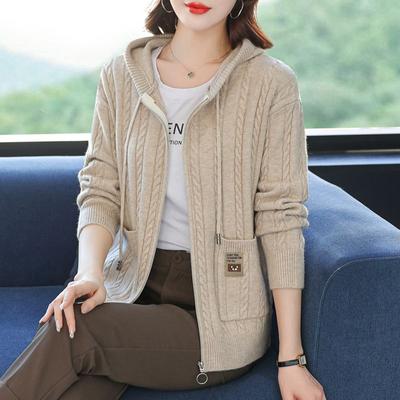 Fashion Korean Cardigan Sweater Jacket Women Hooded Loose Zipper Sweater Female Elegant Knitwear Overcoat Tops