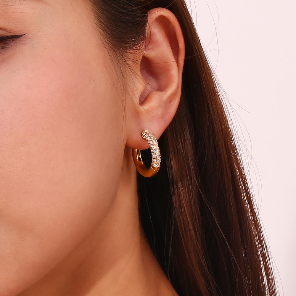 MamacitaSlay Classic Diameter 20mm Half Inlaid Zircon Gold Silver Color Hoops Women Stainless Steel Earrings Jewellery Women
